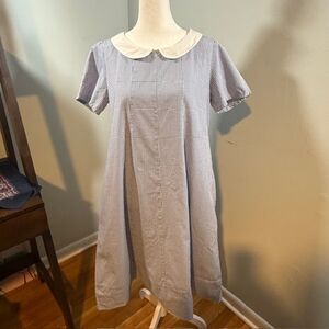 Cabbages & Roses Blue Gingham Swing Dress Removable Collar S Cottagecore Twee